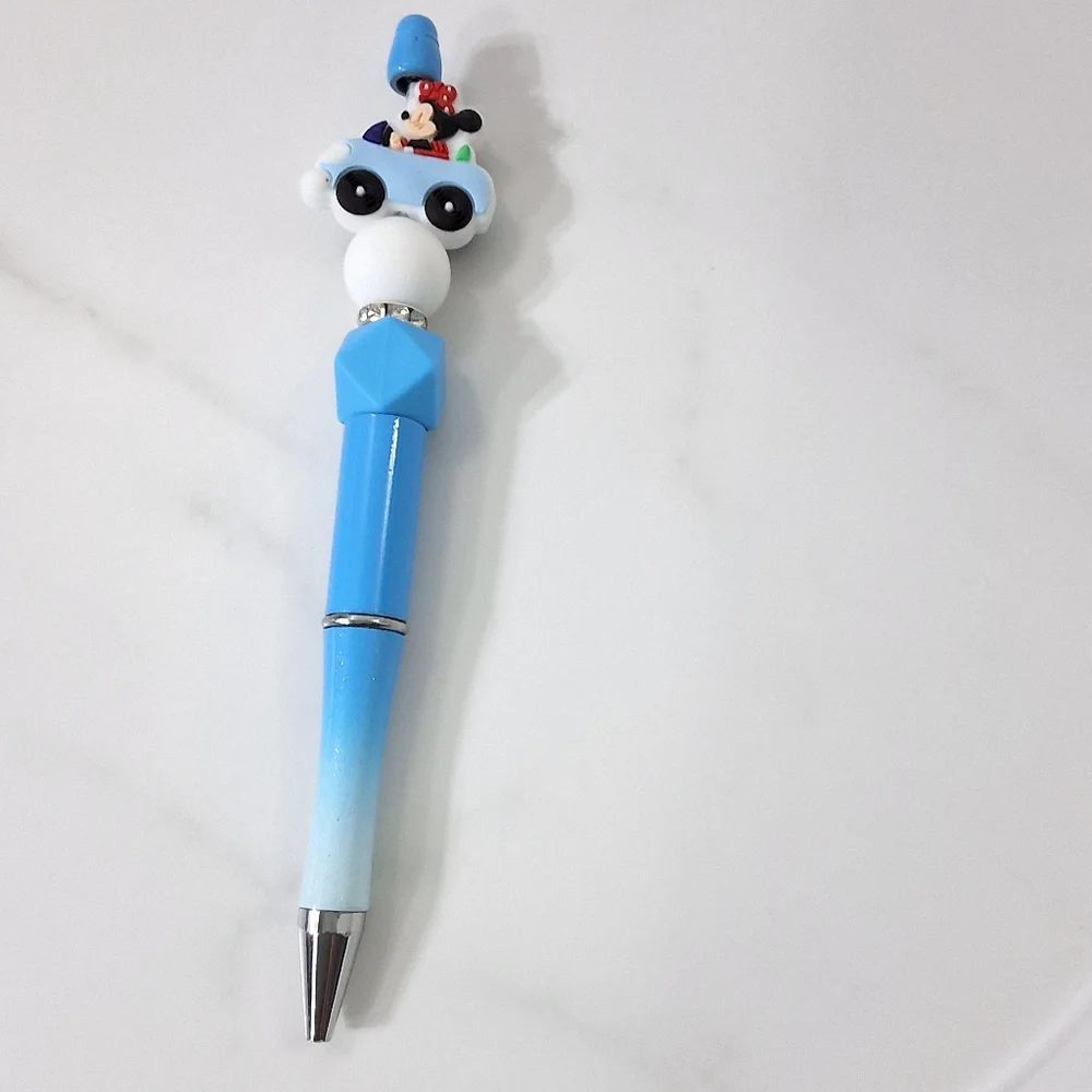 Minnie Mouse Driving Car Blue Beaded Writing Pen, Black Ink Pen, NEW